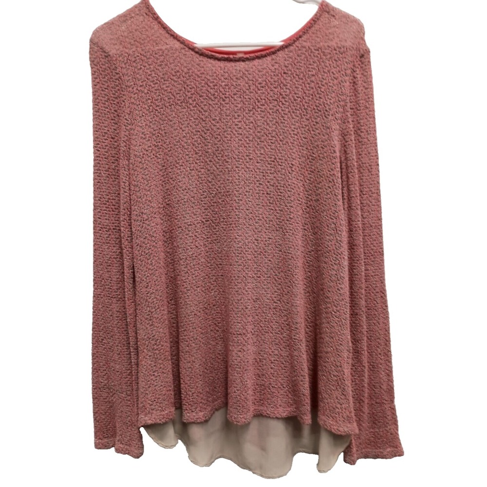 Paper Crane‎ BOHO Tunic Top Womens Large Pink Layered Long Sleeve Casual
